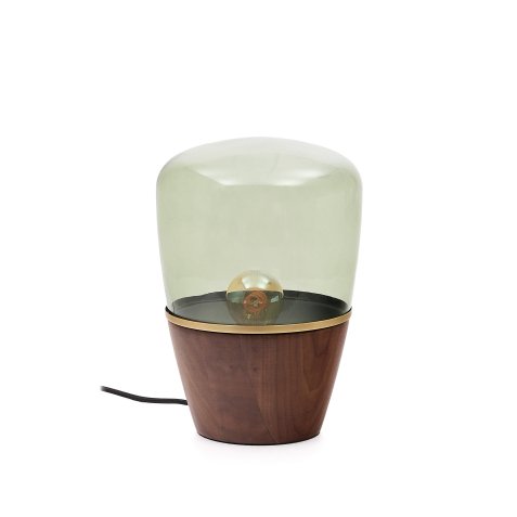 Silex table lamp made of walnut veneer and green glass