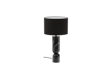 Lampe de table Vex en marbre noir et abat-jour en lin noir.