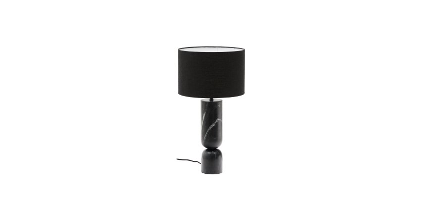 Lampe de table Vex en marbre noir et abat-jour en lin noir.