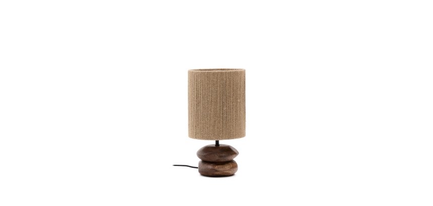 Lampe de table Kor en bois d’acacia finition foncée et jute