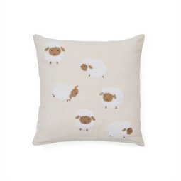 Milu cushion cover in beige cotton with sheep embroidery feature, 45 x 45 cm