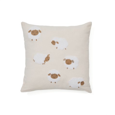 Housse de coussin Milu en coton beige motif moutons brodé 45 x 45 cm