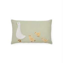 Milu cushion cover in green cotton with a goose embroidery feature, 30 x 50 cm