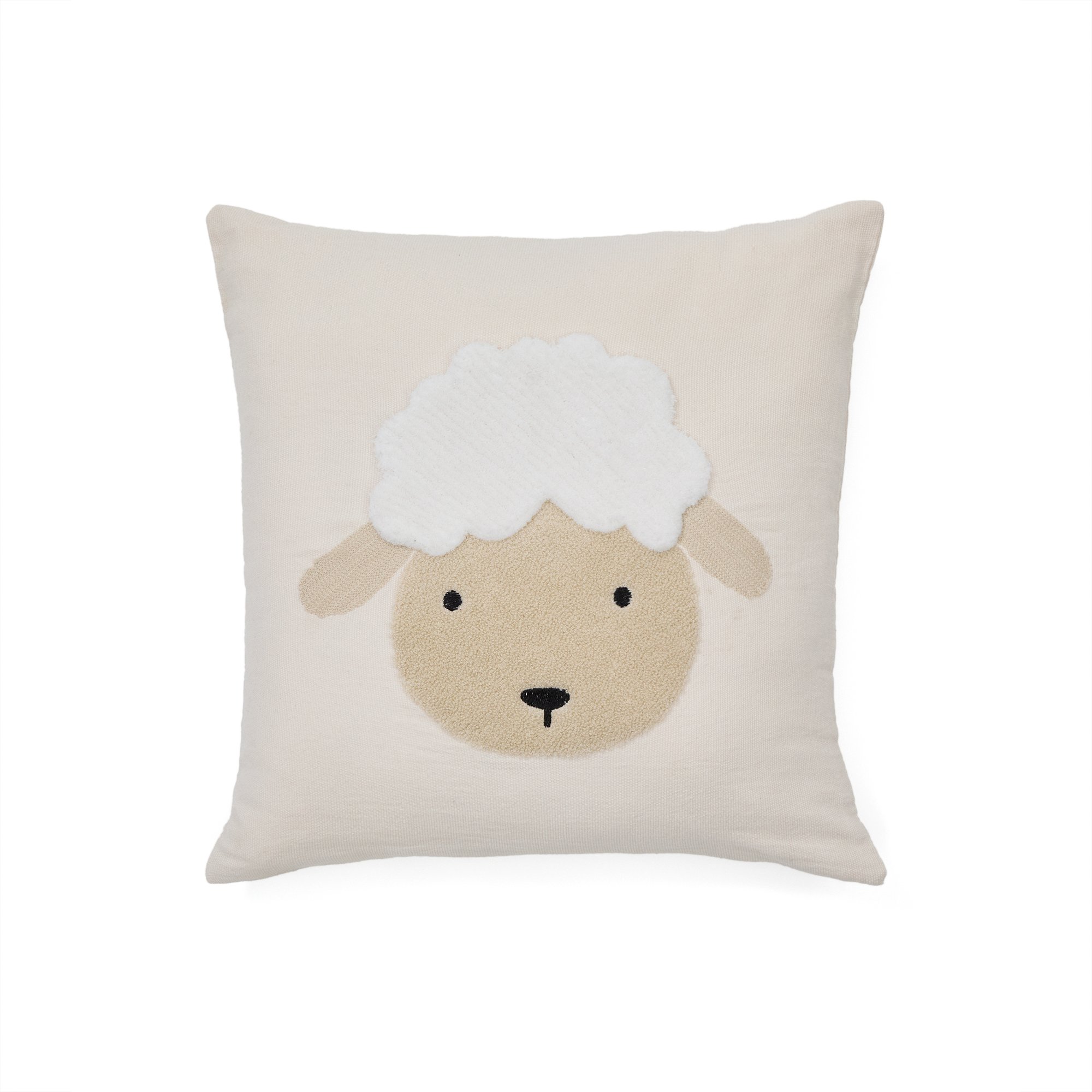 Housse de coussin Milu en coton beige motif mouton brodé 45 x 45 cm