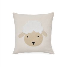 Housse de coussin Milu en coton beige motif mouton brodé 45 x 45 cm