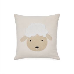 Milu cushion cover in beige cotton with a sheep embroidery feature, 45 x 45 cm