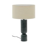 Vex table lamp in green marble with a grey linen shade