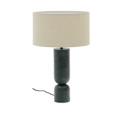 Vex table lamp in green marble with a grey linen shade