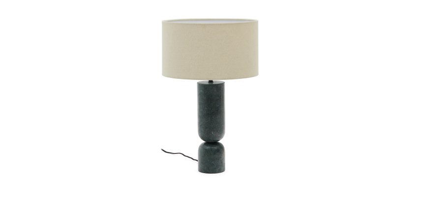 Lampada da tavolo Vex in marmo verde con paralume in lino grigio
