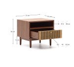 Table de nuit Elan en placage et bois de noyer avec corde 51 x 45 cm