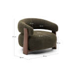 Fauteuil Granite en tissu chenille vert et pieds en bois de frêne finition noyer