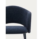Chaise Maina en chenille épaisse bleue et pieds en acier finition bleue