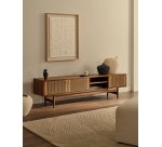 Meuble TV Elan 3 portes en placage et bois de noyer et corde 200 x 50 cm FSC 100 %