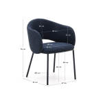 Chaise Maina en chenille épaisse bleue et pieds en acier finition bleue