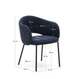 Chaise Maina en chenille épaisse bleue et pieds en acier finition bleue FSC Mix Credit