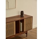 Buffet Elan 2 portes 2 tiroirs en placage, bois de noyer et corde 180 x 73 cm