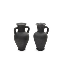 DE_Ensemble Tefare de 2 vases en terre cuite finition noire 18 cm / 18 cm