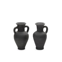 Tefare set of 2 terracotta vases in a black finish, 18 cm / 18 cm