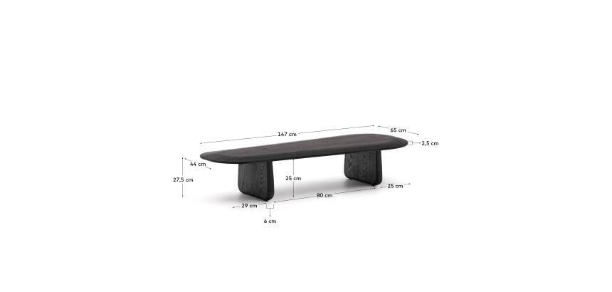 Table basse Pirita en bois de chêne finition noire 146 x 56,5 cm