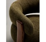 Fauteuil Granite en tissu chenille vert et pieds en bois de frêne finition noyer