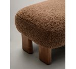 Repose-pieds Nema tissu bouclette taupe pieds en bois frêne finition noyer 66,5 x 56,5 cm