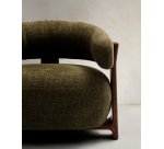 Fauteuil Granite en tissu chenille vert et pieds en bois de frêne finition noyer