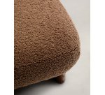 Repose-pieds Nema tissu bouclette taupe pieds en bois frêne finition noyer 66,5 x 56,5 cm