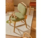 Chaise pour enfant Helda en tissu bouclette vert et bois de chêne