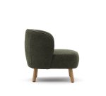 Fauteuil Ulit en tissu chenille vert et pieds en bois de hêtre finition naturelle