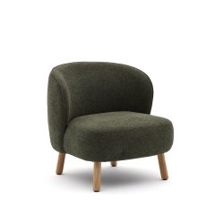 Fauteuil Ulit en tissu chenille vert et pieds en bois de hêtre finition naturelle