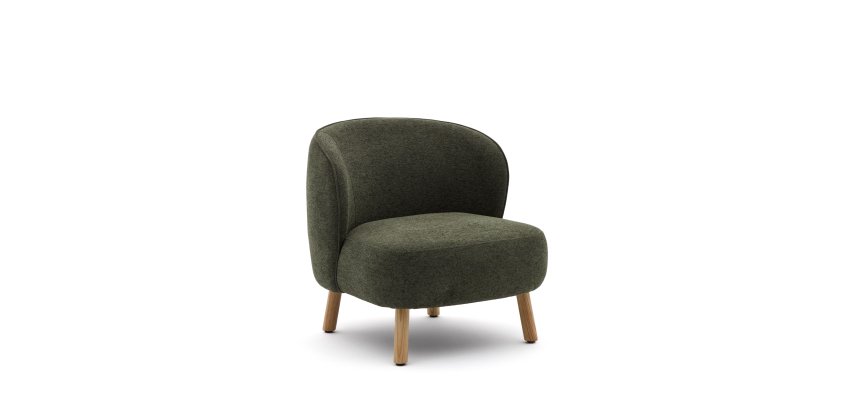 Fauteuil Ulit en tissu chenille vert et pieds en bois de hêtre finition naturelle