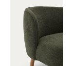 Fauteuil Ulit en tissu chenille vert et pieds en bois de hêtre finition naturelle
