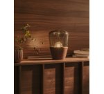 Lampe de table Silex en placage de noyer et verre vert