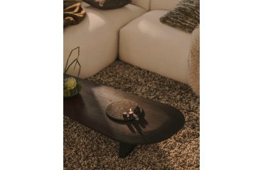Pirita coffee table made from solid oak wood in a black finish, 146 x 56.5 cm
