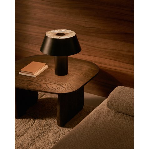 Lampe de table Ancare en métal noir et corde beige