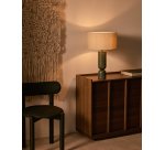 Lampada da tavolo Vex in marmo verde con paralume in lino grigio