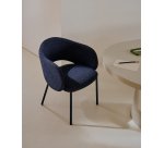 Chaise Maina en chenille épaisse bleue et pieds en acier finition bleue