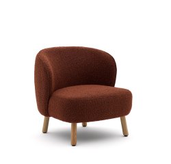 Fauteuil Ulit en tissu effet bouclette terracotta et pieds en bois de hêtre finition naturelle