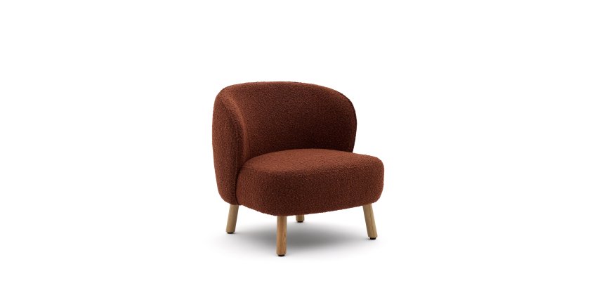 Fauteuil Ulit en tissu effet bouclette terracotta et pieds en bois de hêtre finition naturelle