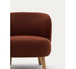 Fauteuil Ulit en tissu effet bouclette terracotta et pieds en bois de hêtre finition naturelle