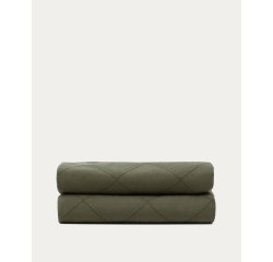 Copriletto Serla in ciniglia verde 100% cotone con rombi per letto 150/160 cm.