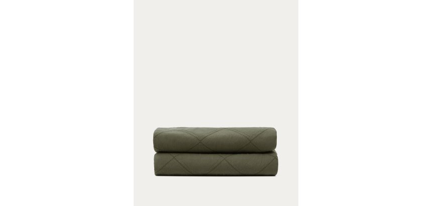 Couvre-lit Serla en tissu chenille 100 % coton vert à losanges pour lit de 150/160 cm