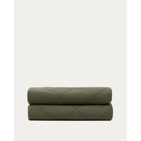 Copriletto Serla in ciniglia verde 100% cotone con rombi per letto 150/160 cm.