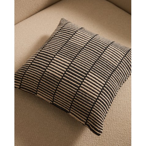 Housse de coussin Levu 100 % coton à rayures noir et blanc 45 x 45 cm