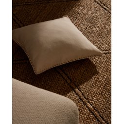 Rakira beige cotton cushion cover with mustard-coloured embroidery feature, 45 x 45 cm