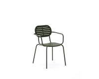 Brai stackable outdoor chair with armrests in green galvanised steel