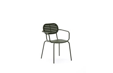 Chaise d’extérieur empilable avec accoudoirs Brai en acier galvanisé vert