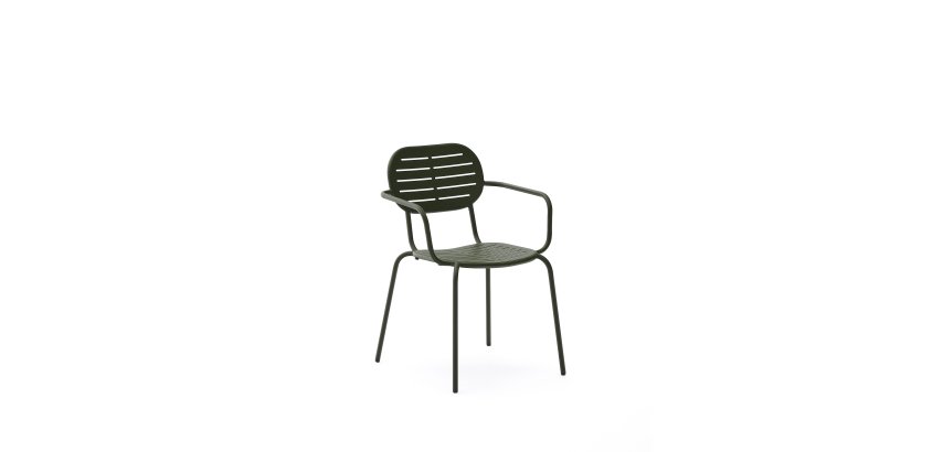 Chaise d’extérieur empilable avec accoudoirs Brai en acier galvanisé vert