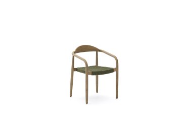 Chaise empilable Nina en bois d’acacia et corde verte