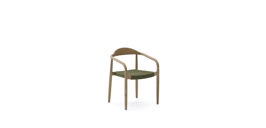 Stackable chair Nina in acacia wood and green rope